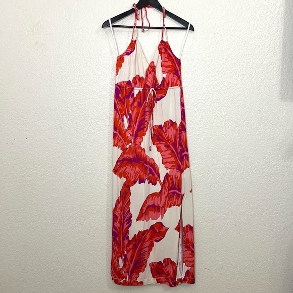 Banana Republic Milly Collection Chili Red Banana Leaf Silk Jersey Maxi Dress S - Picture 2 of 13